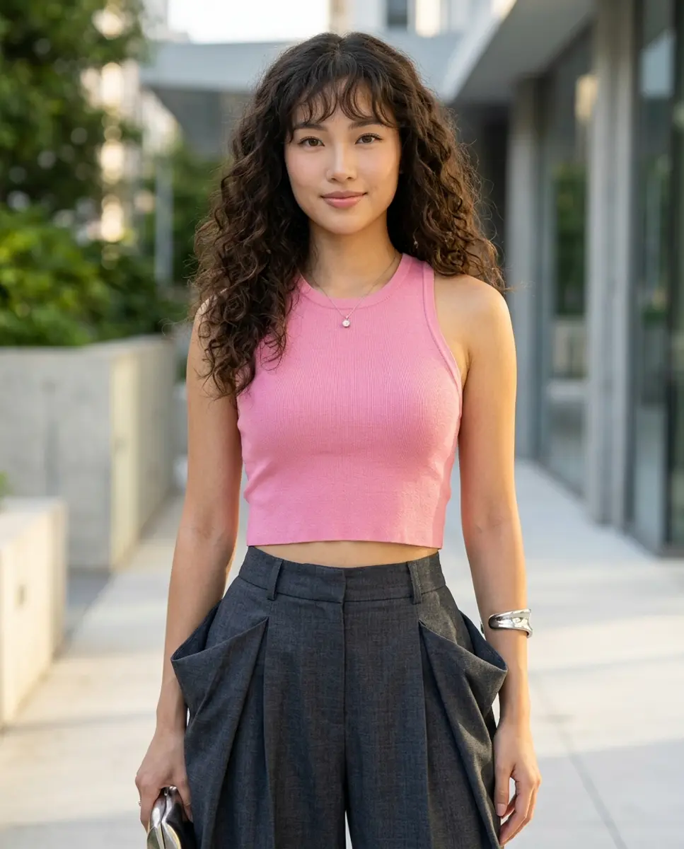 Essential Pink Ribbed Cotton Cropped Tank