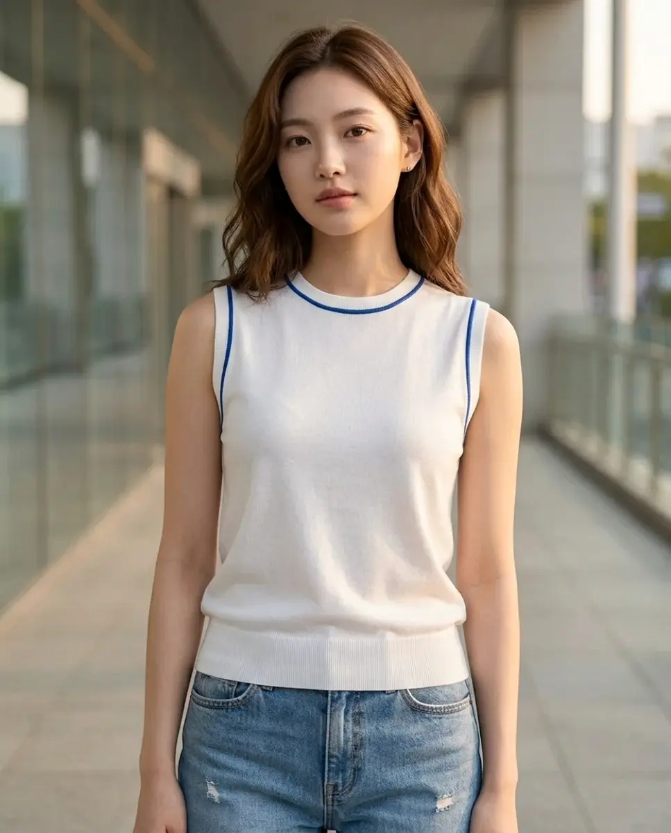 Minimalist White Tank With Contrast Blue Trim