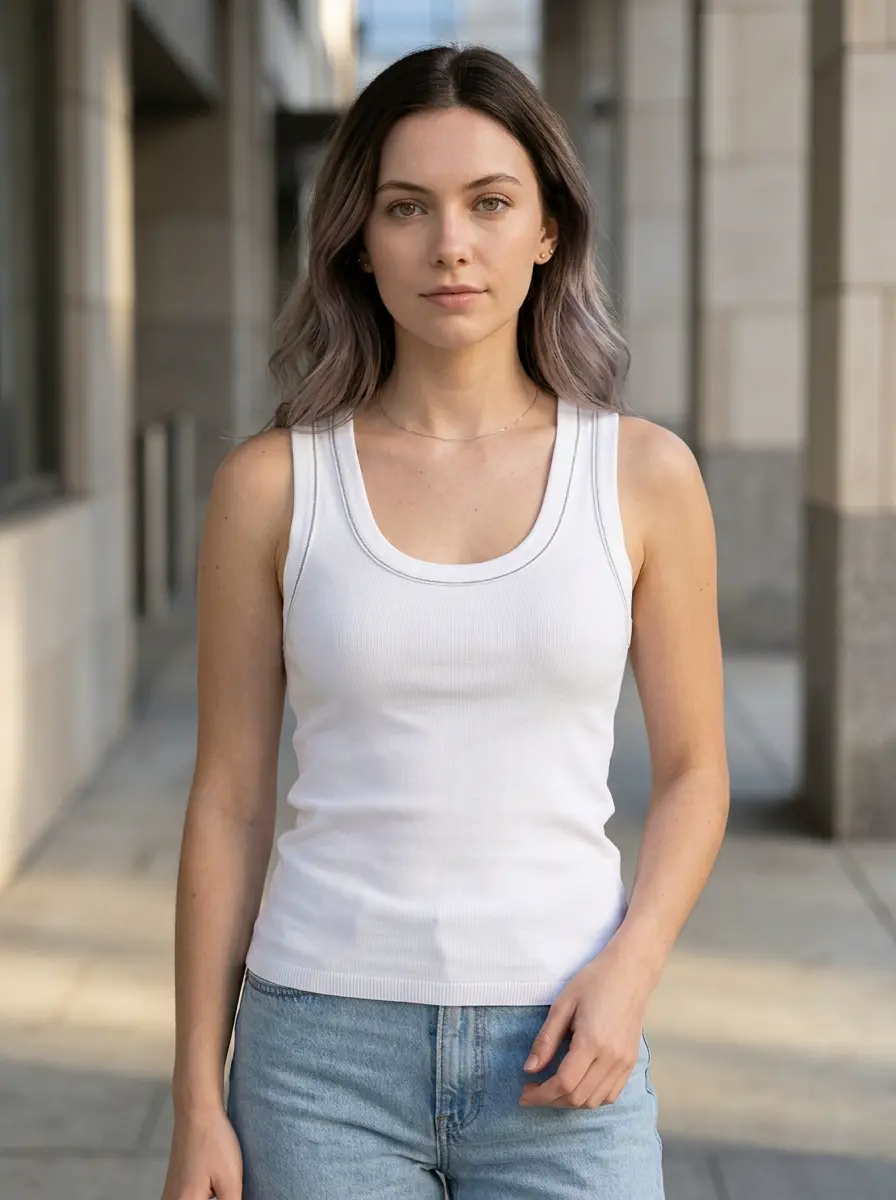 Essential Ribbed White Sleeveless Cotton Tank Top