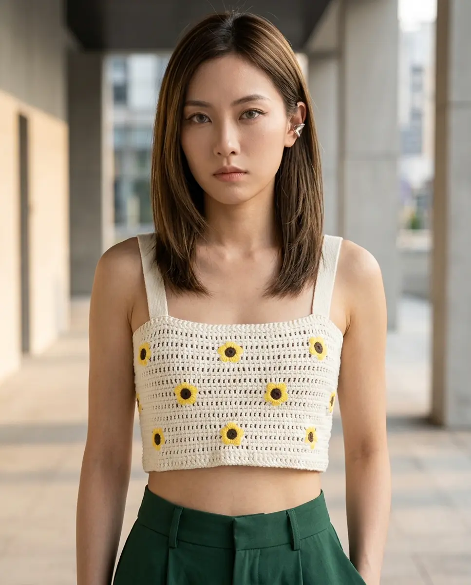Cream Sunflower Crochet Summer Crop Top