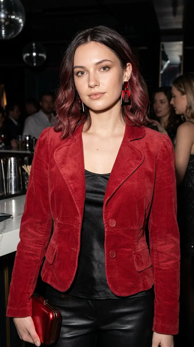 Vintage Maroon Corduroy Tailored Cropped Blazer
