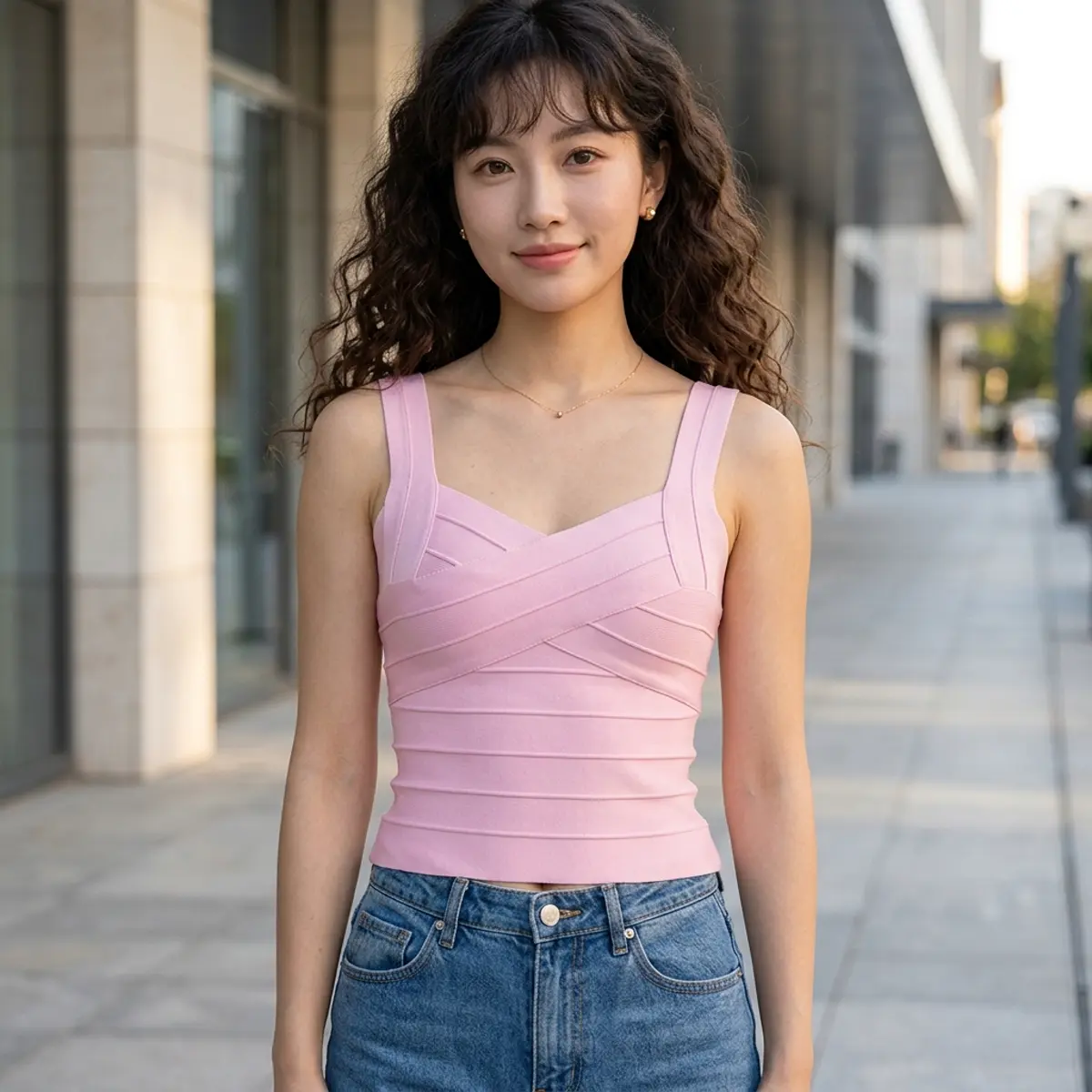 Elegant Pink Strappy Bandage Cropped Tank Top