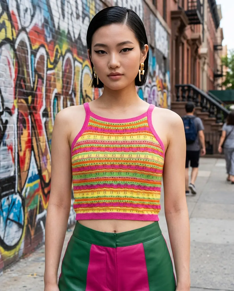 Vibrant Striped Y2K Style Cropped Tank Top